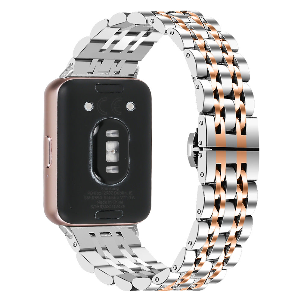 For Samsung Galaxy Fit3 SM-R390 Watch Strap High-Strength Stainless Steel Wrist Band - Silver+Gold For Samsung Galaxy Fit3 SM-R390 Watch Strap High-Strength Stainless Steel Wrist Band - Silver+Gold